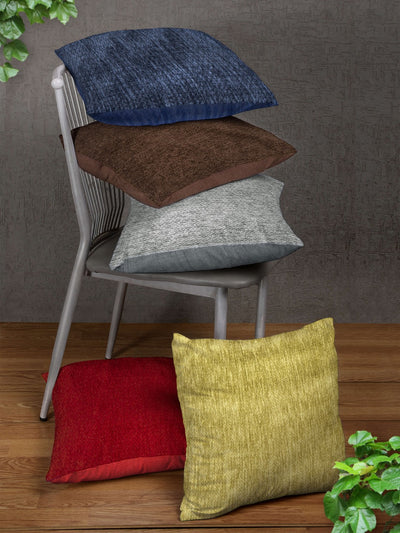 Multicolour Set of 5 Solid Chenille Square Cushion Covers