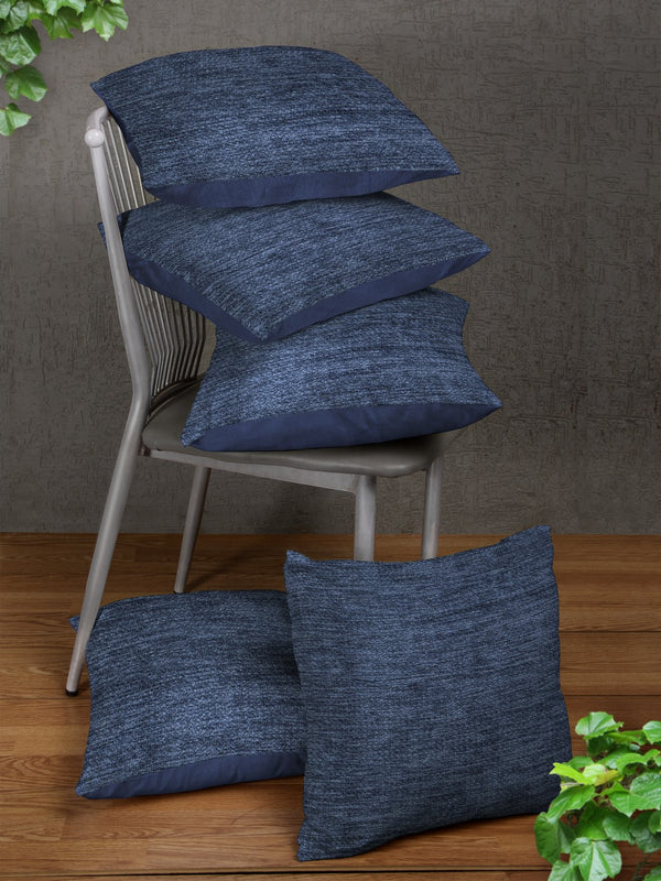Soft Chenille Fabric Albert Plain Cushion Covers 16 inch x 16 inch, Set of 5 - Blue