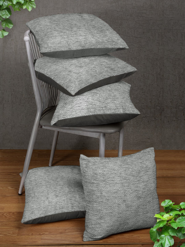 Cotton Chenille Fabric Albert Cushion Cover (Grey, 16 x 16-inches) - Set of 5