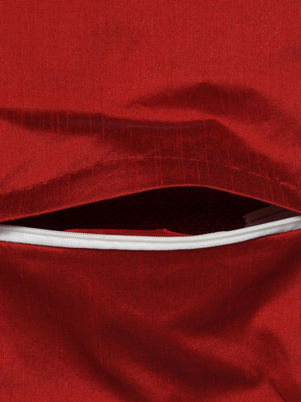 High Chenille Fabric Solid Cushion Covers - Set of 5 (Red, 16" x 16" inch)