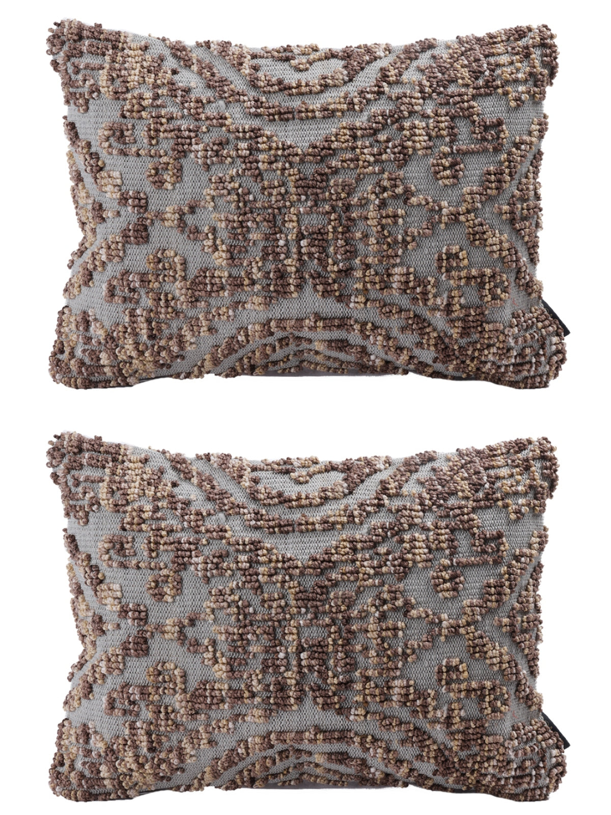 Brown & Grey Set of 2 Wool Tufted 12 Inch x 18 Inch Cushion Covers