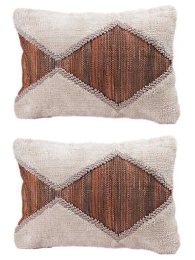 Off White & Brown Set of 2 Wool Tufted 12 Inch x 18 Inch Cushion Covers