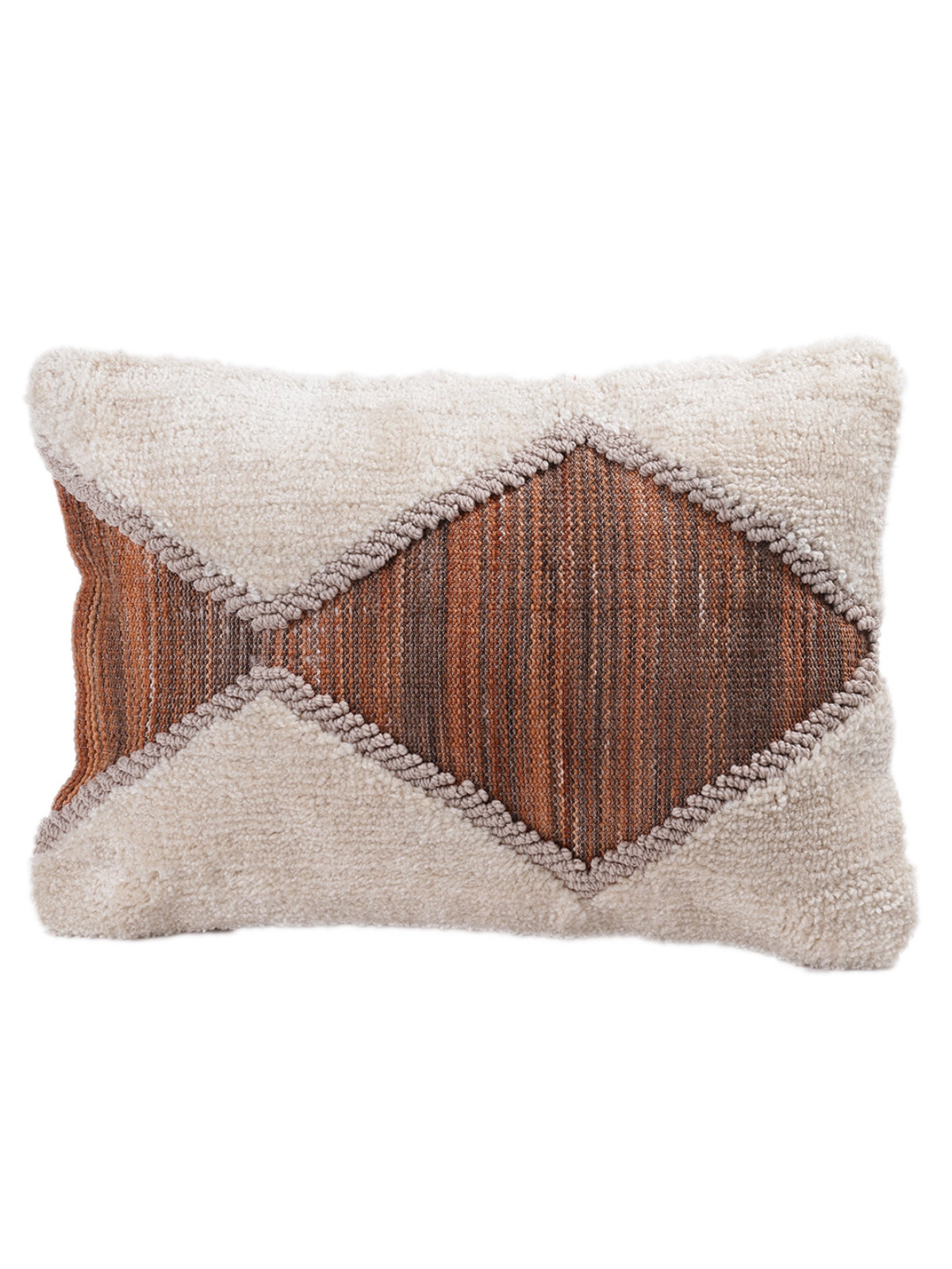 Off White & Brown Set of 2 Wool Tufted 12 Inch x 18 Inch Cushion Covers