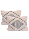 Cream & Blue Set of 2 Wool Tufted 12 Inch x 18 Inch Cushion Covers