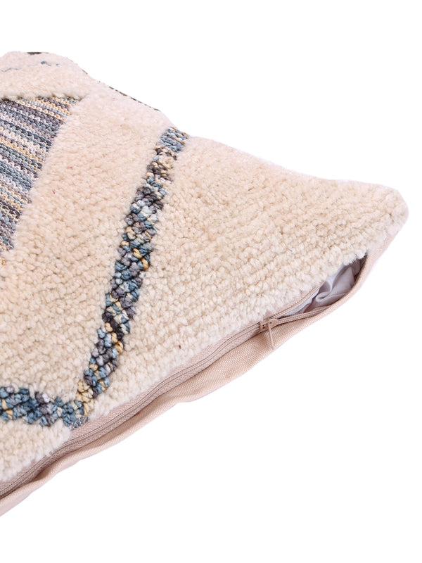 Cream & Blue Set of 2 Wool Tufted 12 Inch x 18 Inch Cushion Covers