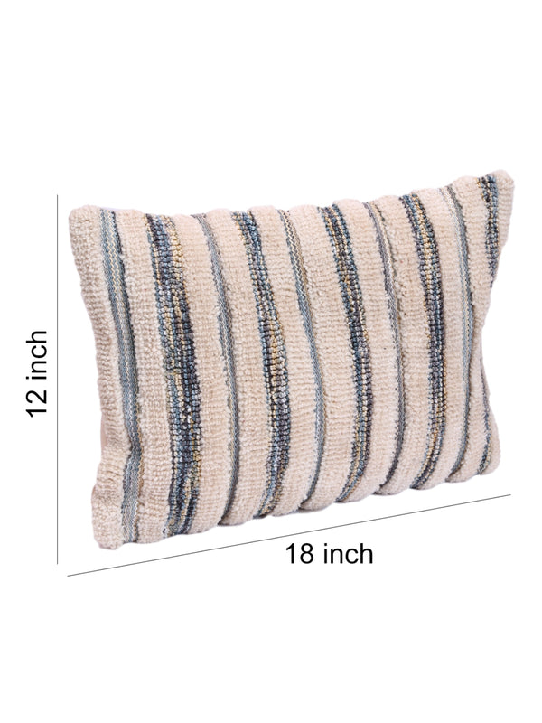 Cream & Blue Set of 2 Wool Tufted 12 Inch x 18 Inch Cushion Covers