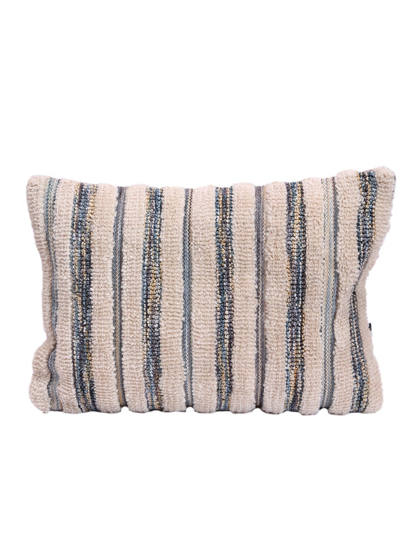 Cream & Blue Set of 2 Wool Tufted 12 Inch x 18 Inch Cushion Covers