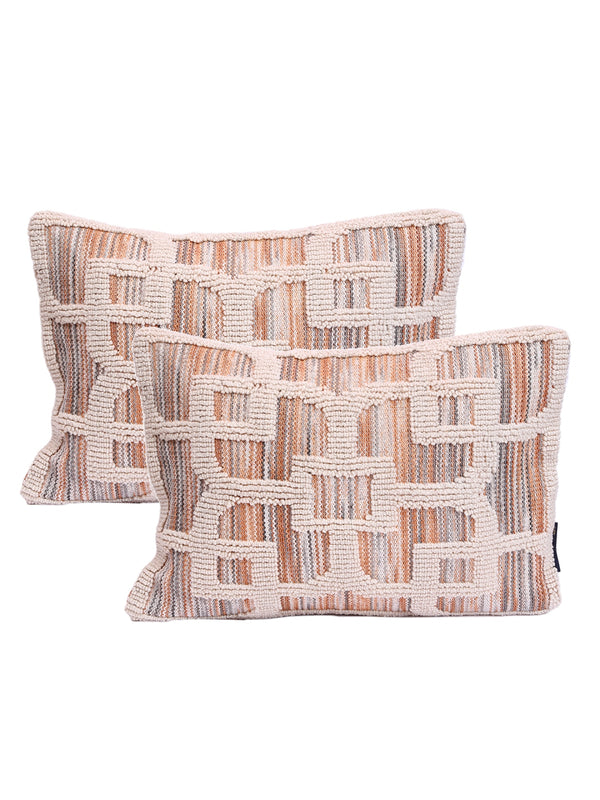 Cream Set of 2 Wool Tufted 12 Inch x 18 Inch Cushion Covers