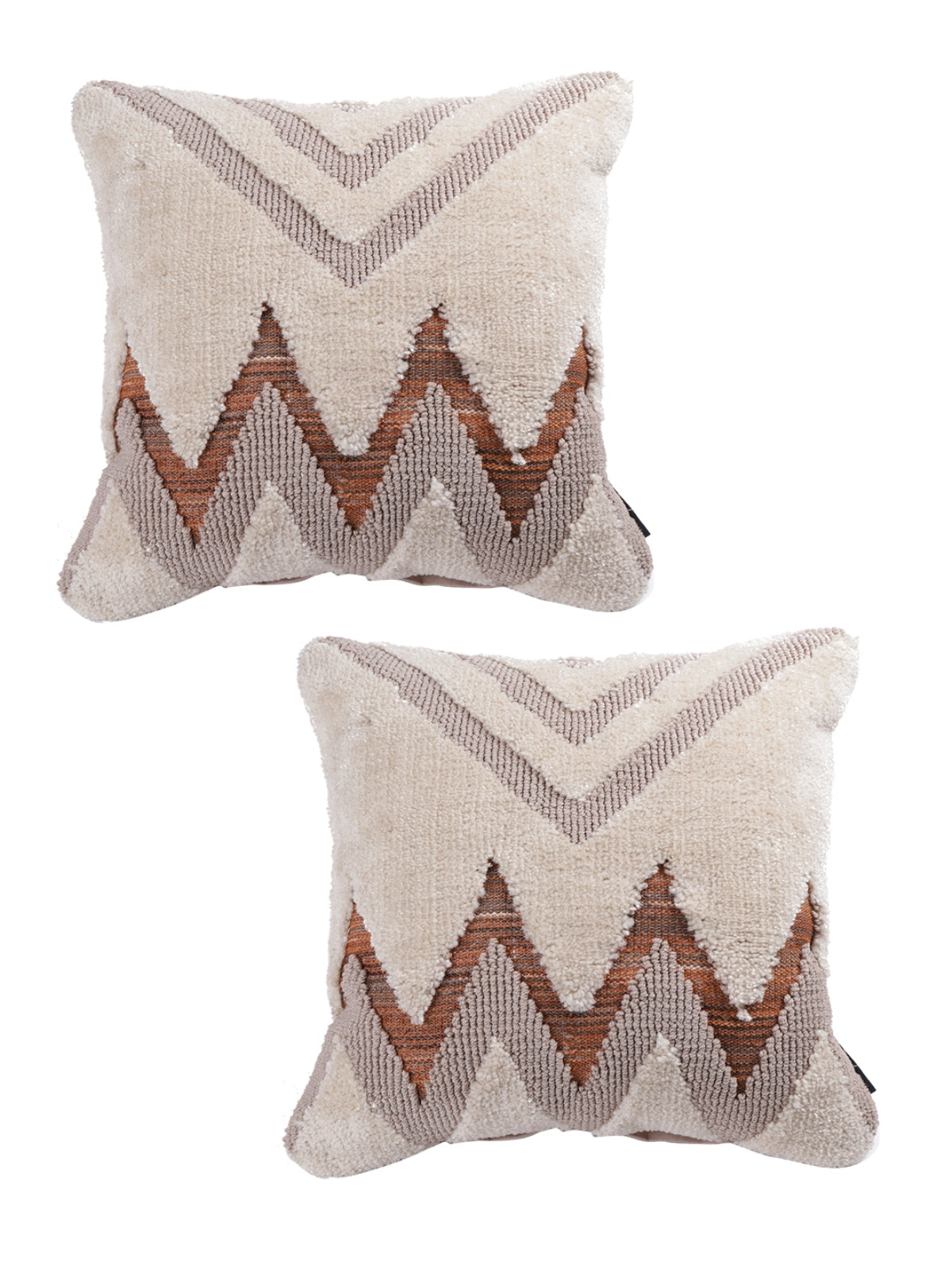 Beige Set of 2 Wool Tufted 18 Inch x 18 Inch Cushion Covers
