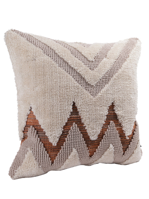 Beige Set of 2 Wool Tufted 18 Inch x 18 Inch Cushion Covers