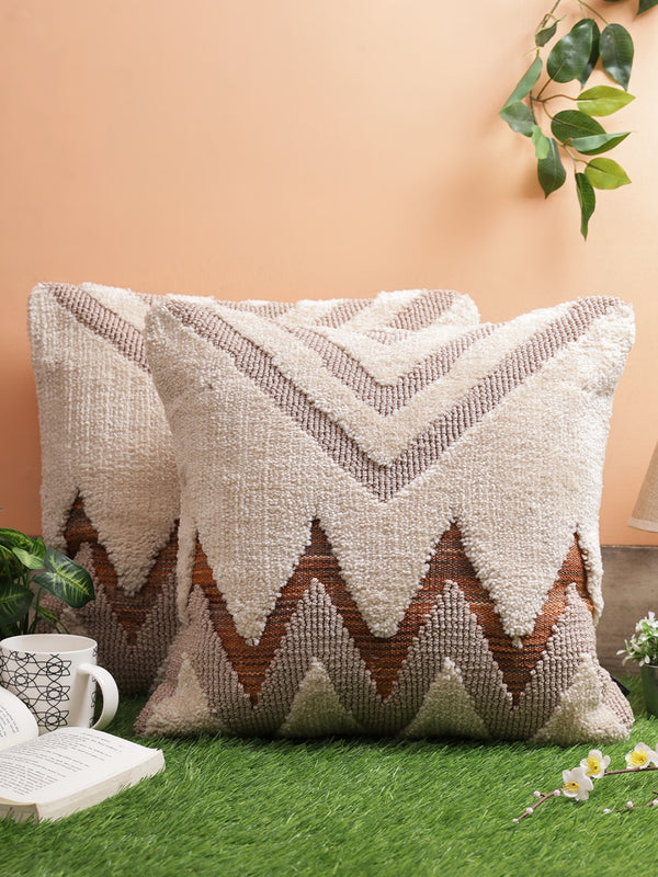 Beige Set of 2 Wool Tufted 18 Inch x 18 Inch Cushion Covers