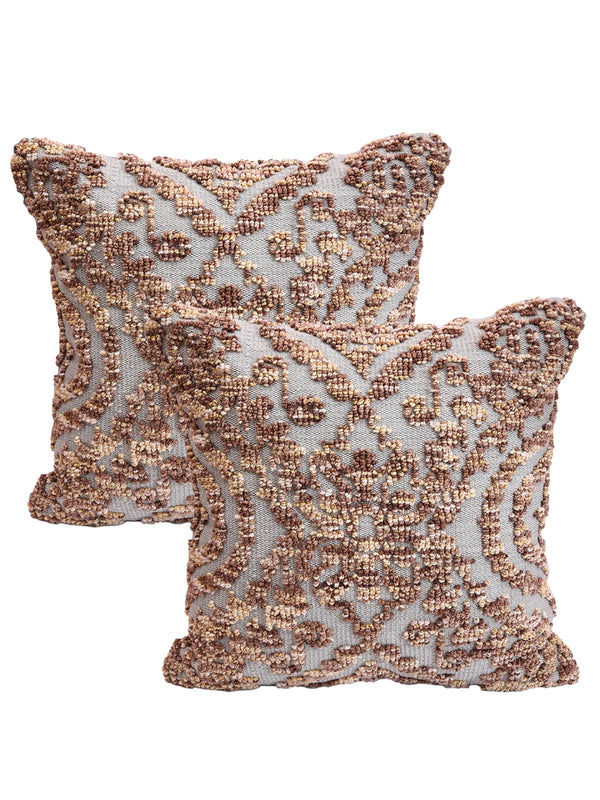 Brown & Grey Set of 2 Wool Tufted 18 Inch x 18 Inch Cushion Covers
