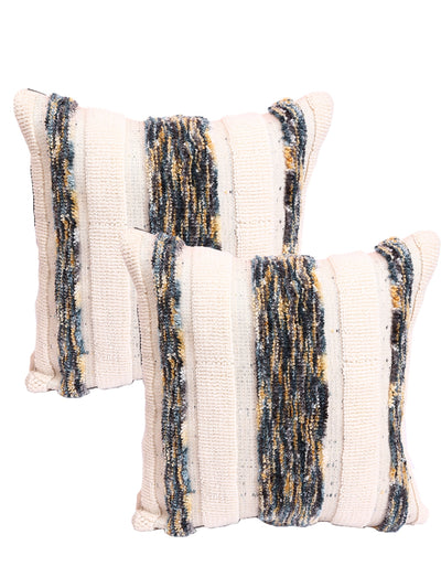 Cream Set of 2 Wool Tufted 18 Inch x 18 Inch Cushion Covers