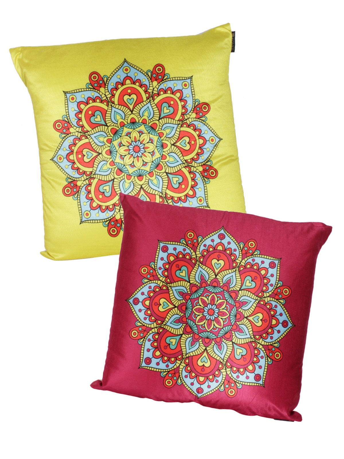 Pink and Yellow Set of 2 Cushion Covers 24x24 Inch