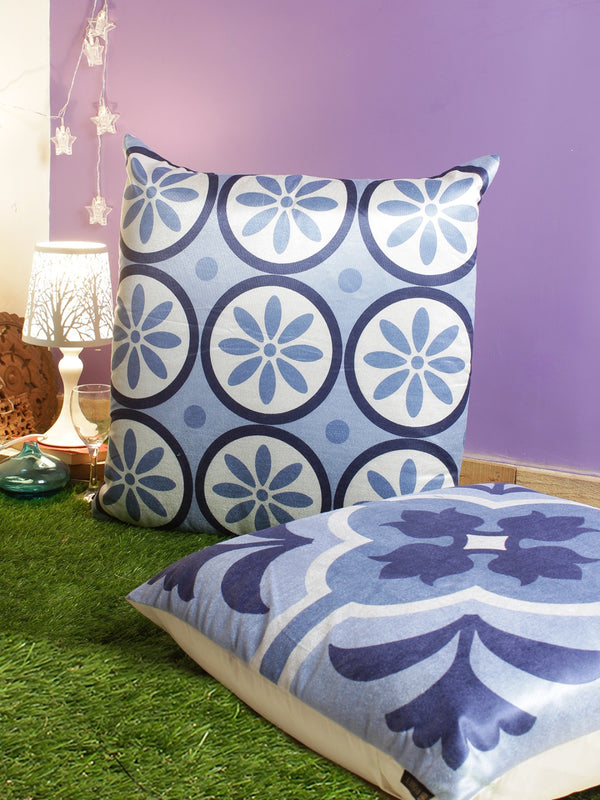 Blue and White Set of 2 Cushion Covers 24x24 Inch