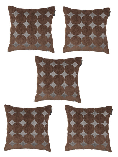 Soft Chenille Designer Ethnic Abstract Cushion Covers 16x16 inch, Set of 5 - Brown