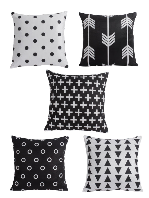 Black & White Set of 5 Velvet 16 Inch x 16 Inch Cushion Covers