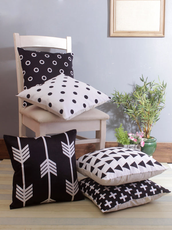 Black & White Set of 5 Velvet 16 Inch x 16 Inch Cushion Covers