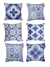 Soft Velvet Abstract Printed Throw Pillow/Cushion Cover 16x16 Set of 6 - Blue
