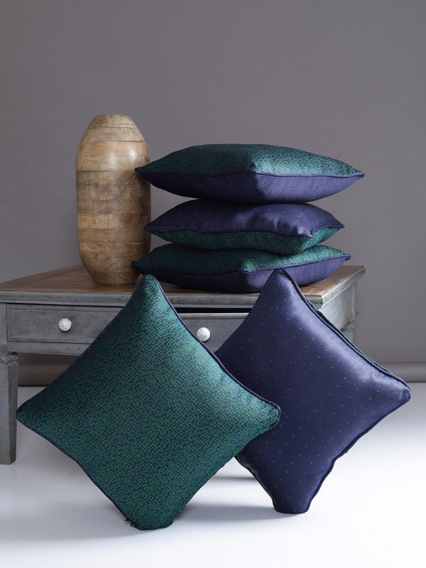 Soft Polyester Textured Designer Plain Cushion Covers 16 inch x 16 inch Set of 5 - Green & Navy Blue