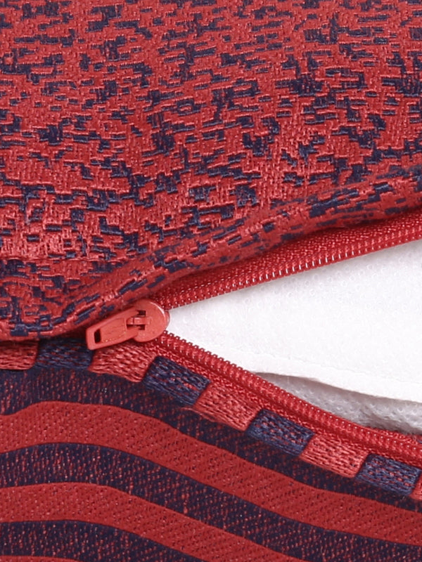 Striped 5 Piece Polyester Cushion Cover Set - 16" x 16", Maroon and Navy Blue