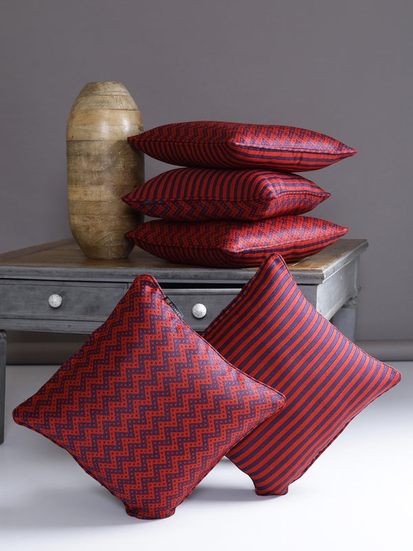 Soft Polyester Textured Designer Cushion Covers 16 inch x 16 inch Set of 5 - Maroon