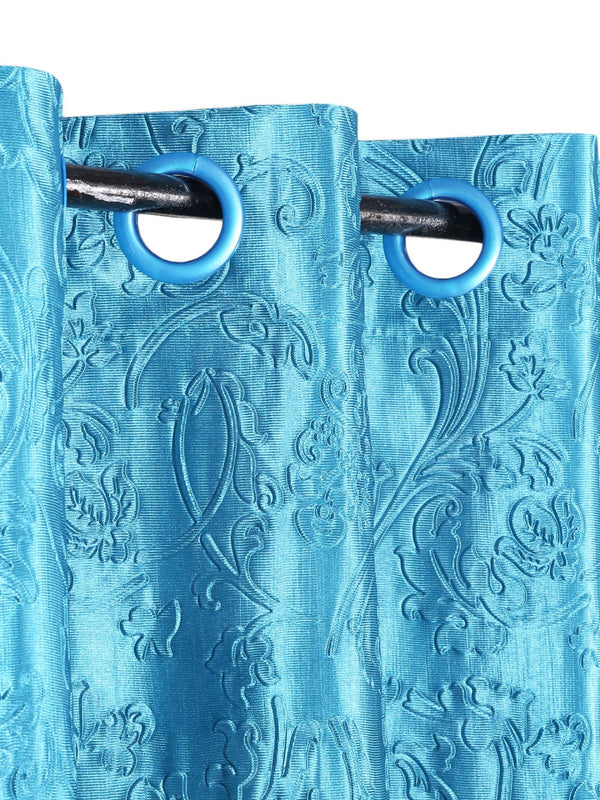 Romee Turquoise Blue Floral Patterned Set of 1 Door Curtains