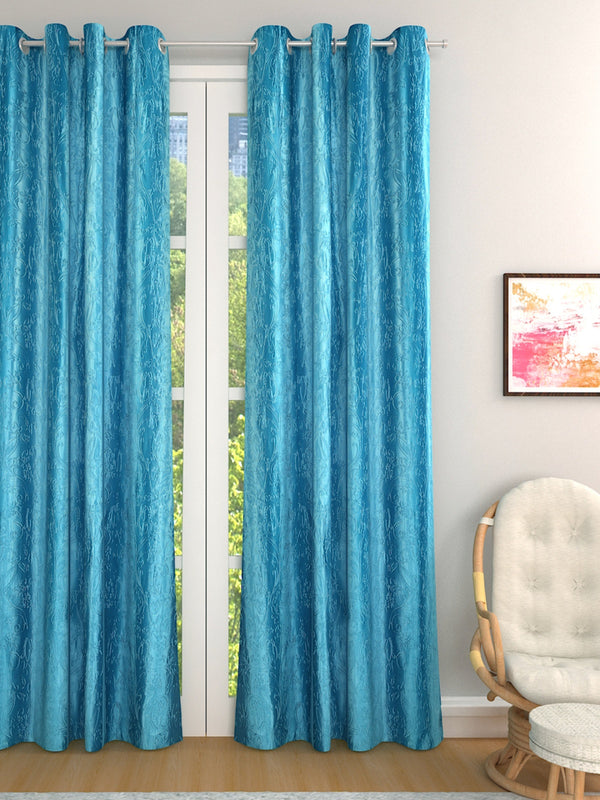 Romee Turquoise Blue Floral Patterned Set of 1 Door Curtains
