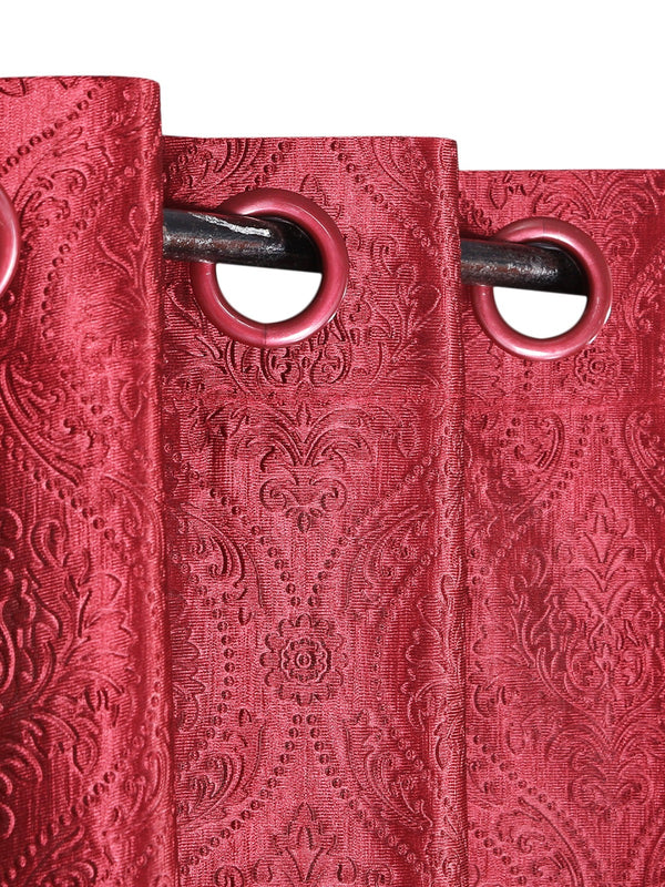 Romee Maroon Damask Patterned Set of 1 Door Curtains