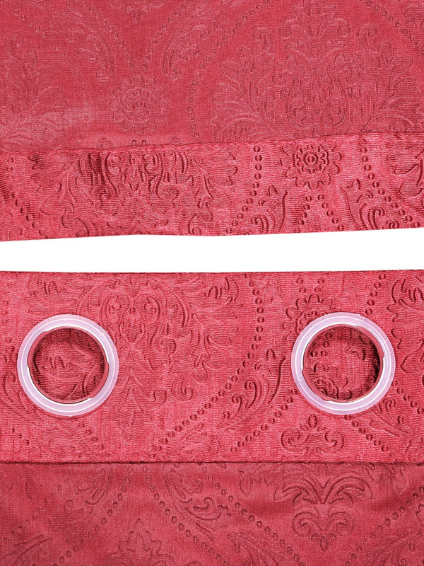 Romee Maroon Damask Patterned Set of 1 Door Curtains