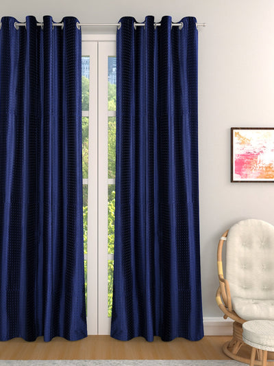 Romee Royal Blue Solid Patterned Set of 1 Long Door Curtains