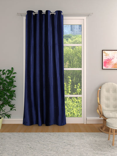 Romee Royal Blue Solid Patterned Set of 1 Long Door Curtains