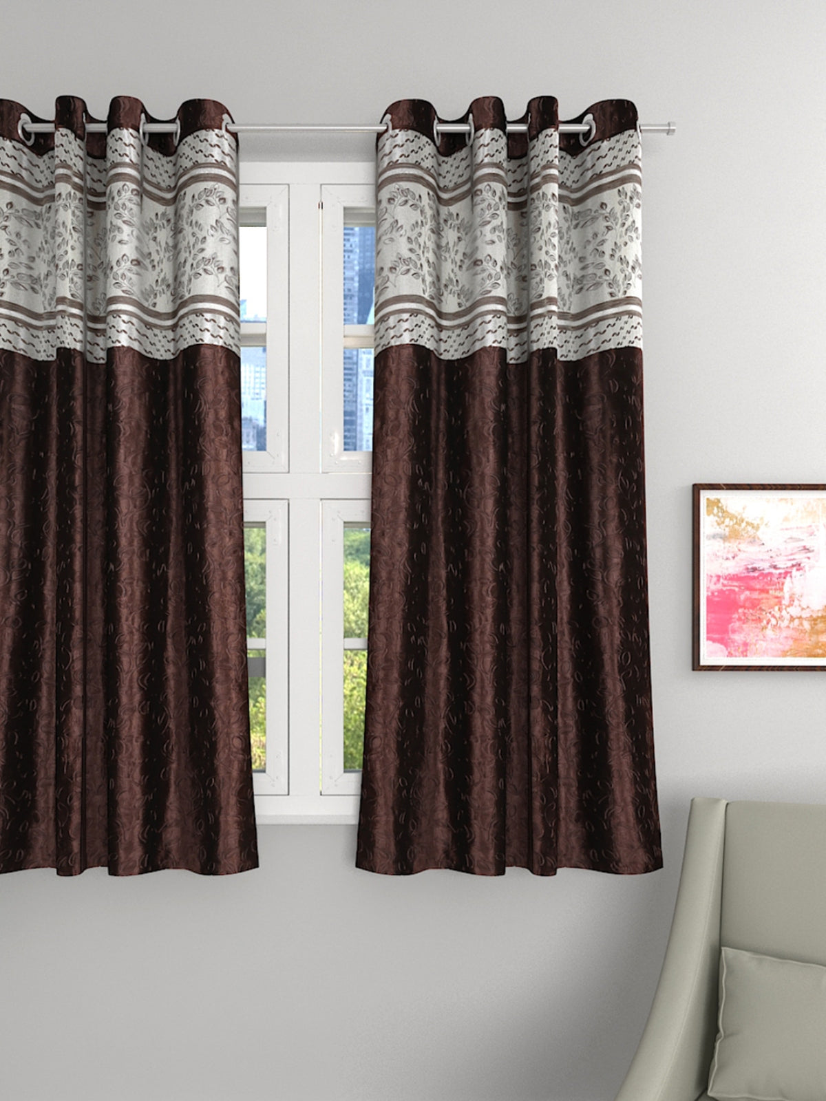 Romee Coffee Brown Jacquard Set of 1 Curtain Door Curtains