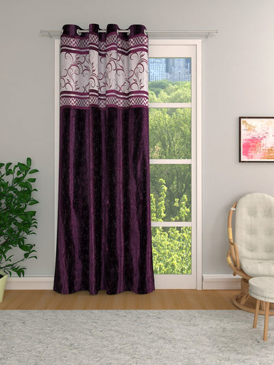 Purple Set of 1 Leaf Room Darkening Long Door Curtain