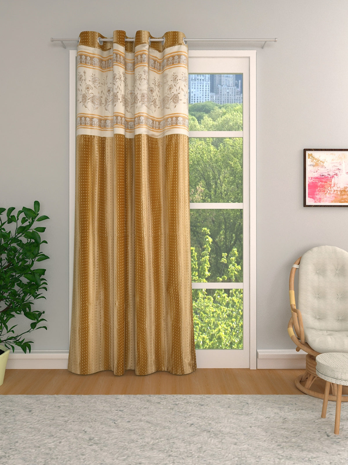 Romee Gold Jacquard Set of 1 Curtain Door Curtains
