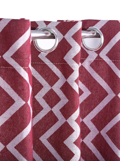 Romee Maroon & White Geometric Patterned Set of 2 Door Curtains