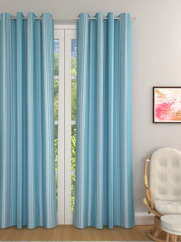 Turquoise Blue Set of 2 Stripes Room Darkening Door Curtain