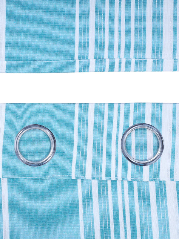 Turquoise Blue Set of 2 Stripes Room Darkening Door Curtain