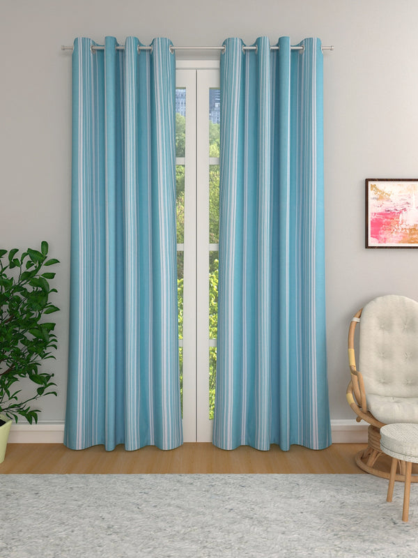 Turquoise Blue Set of 2 Stripes Room Darkening Door Curtain