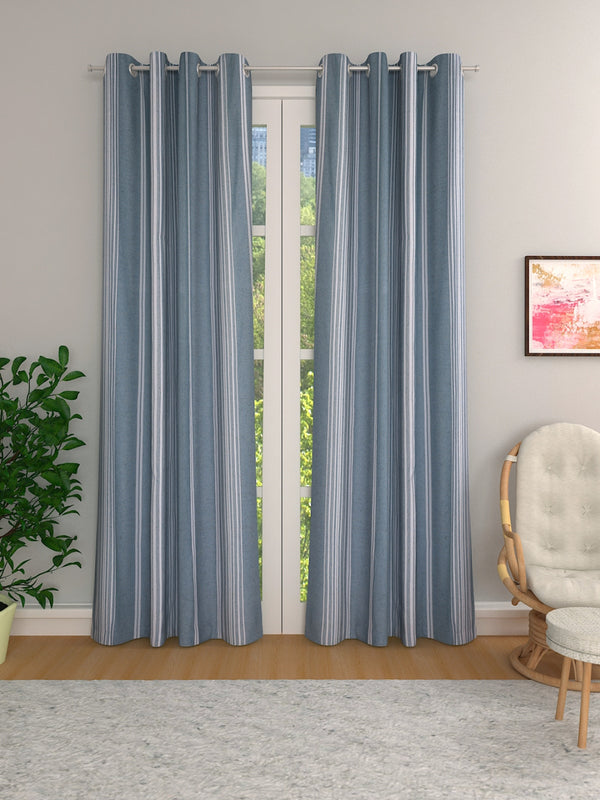 Green & White Set of 2 Stripes Room Darkening Door Curtain