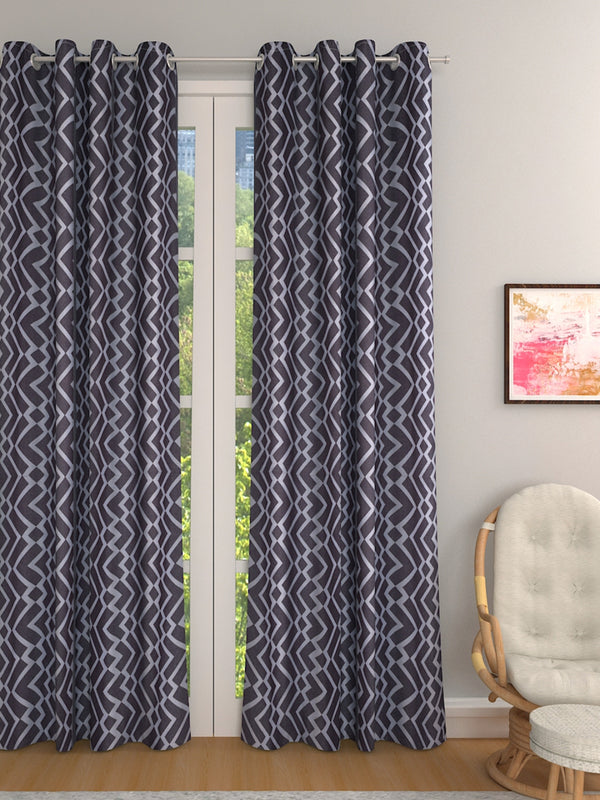 Brown & Whtie Set of 2 Geometric Room Darkening Door Curtain