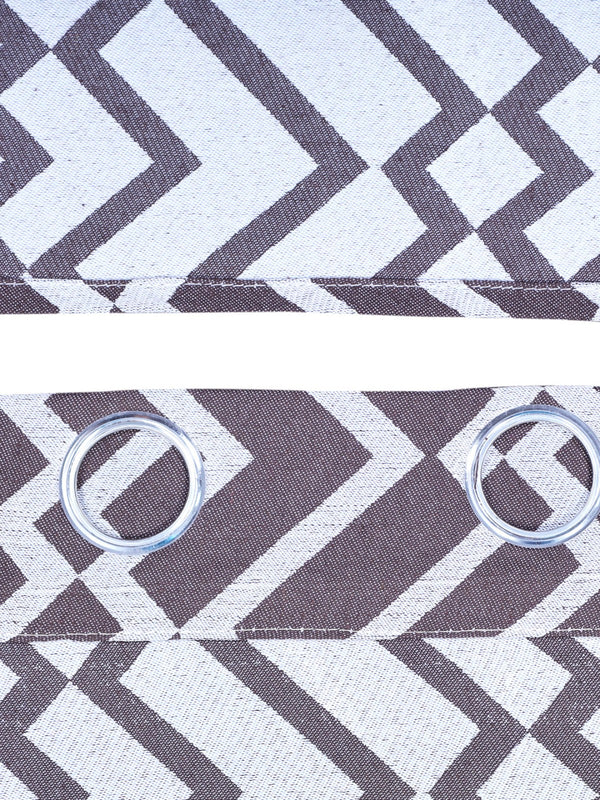Brown & Whtie Set of 2 Geometric Room Darkening Door Curtain