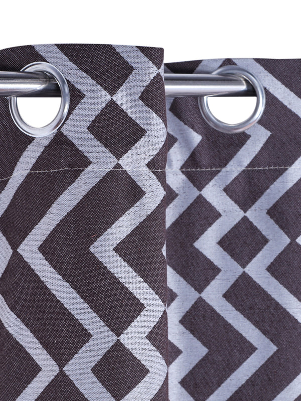 Brown & Whtie Set of 2 Geometric Room Darkening Door Curtain