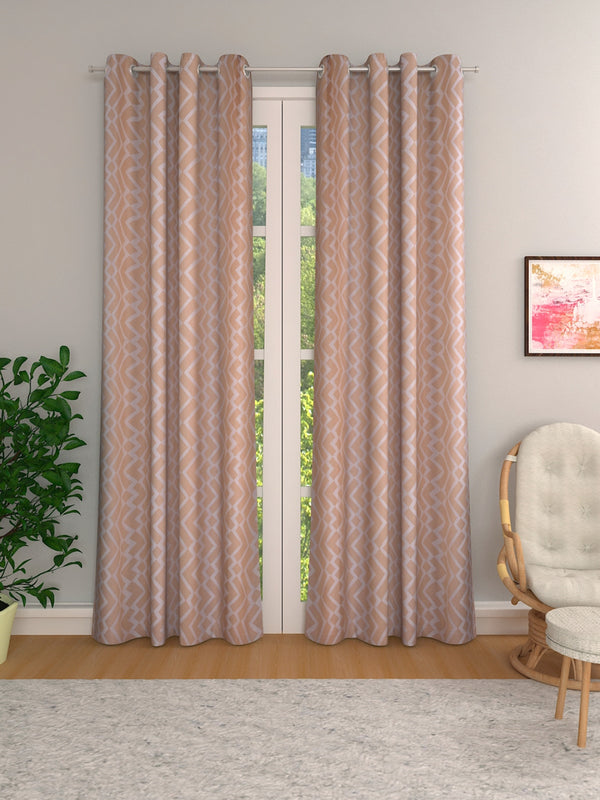 Beige & White Set of 2 Geometric Room Darkening Door Curtain