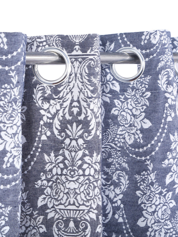 Blue & White Set of 2 Damask Room Darkening Door Curtain