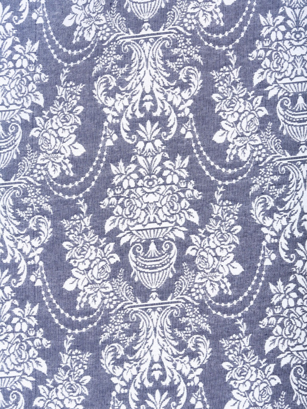 Blue & White Set of 2 Damask Room Darkening Door Curtain