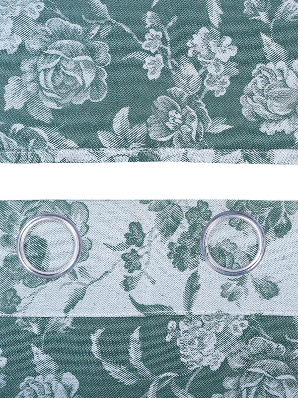 White & Green Set of 2 Floral Room Darkening Door Curtain