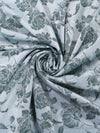 White & Green Set of 2 Floral Room Darkening Door Curtain