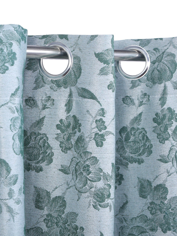 White & Green Set of 2 Floral Room Darkening Door Curtain
