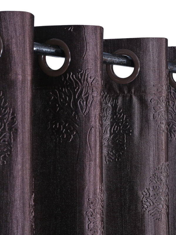 Romee Coffee Brown Tree Patterned Set of 2 Window Curtains